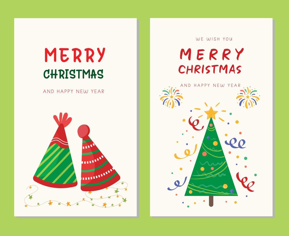 vrolijk Kerstmis en gelukkig nieuw jaar reeks van groet kaarten, affiches, vakantie covers in vector sjabloon