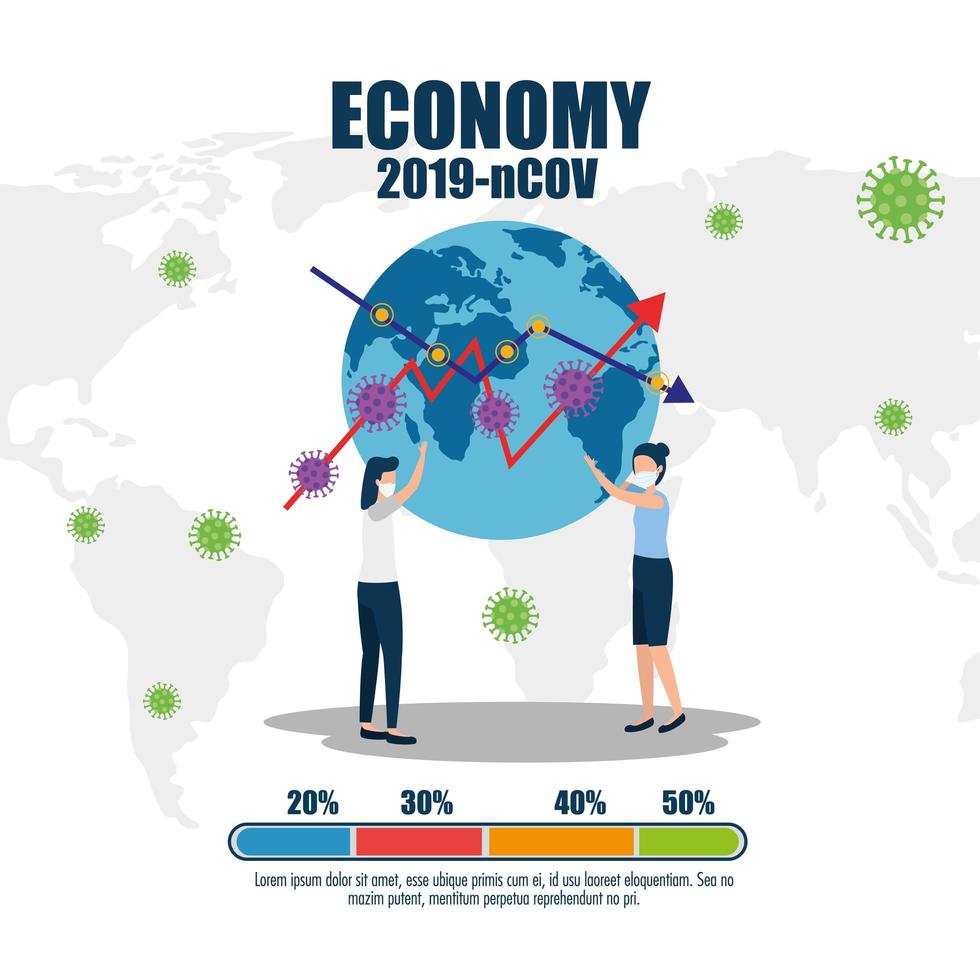 economische impact tegen 2019 ncov met paar en wereldplaneet vector