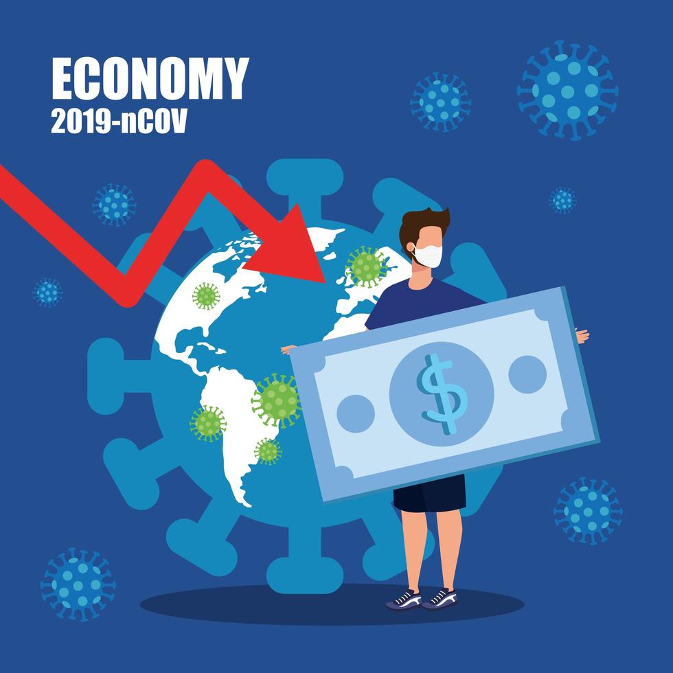 impact op de economie tegen 2019 ncov met wereldplaneet en iconen vector