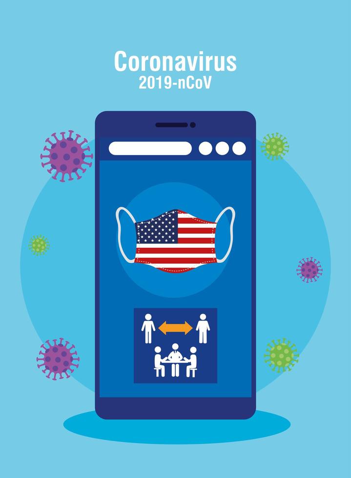 smartphone met covid19 pandemie van de Amerikaanse vlag vector