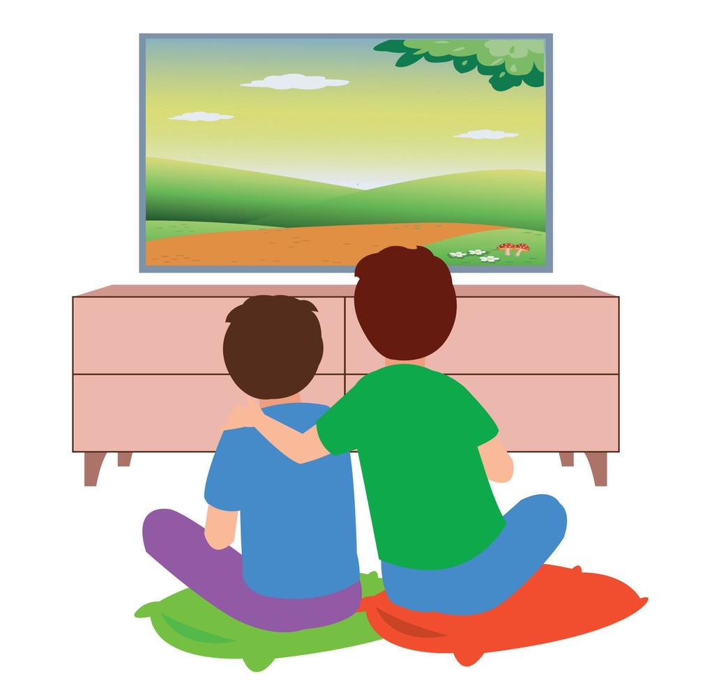 kinderen televisie kijken in een kamer vector