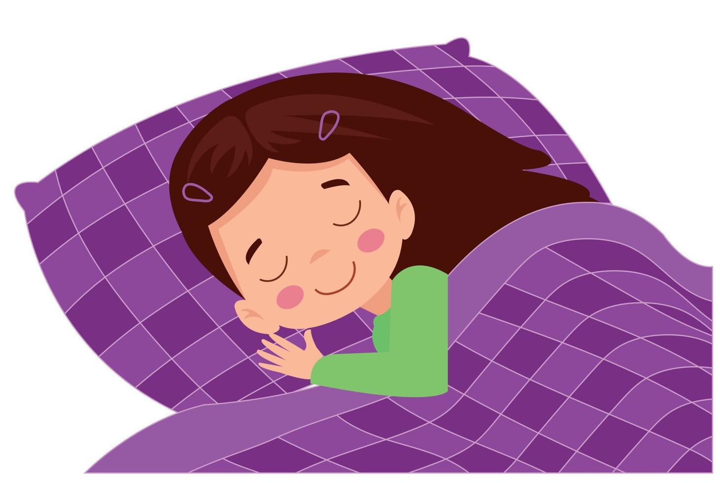 schattig tekenfilm meisje in een bed vector