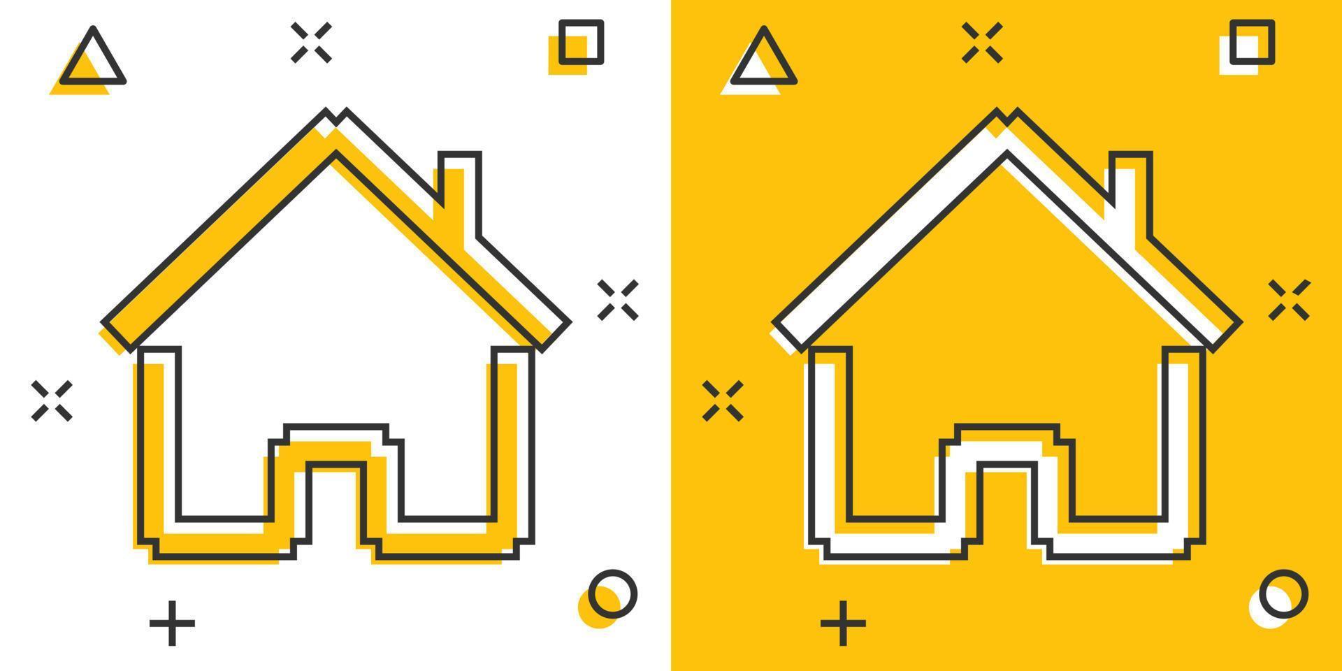 huis gebouw icoon in grappig stijl. huis appartement vector tekenfilm illustratie pictogram. huis woning bedrijf concept plons effect.