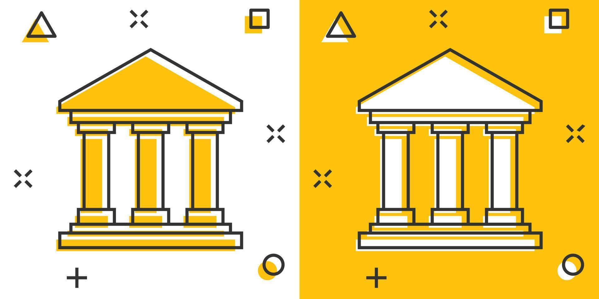 vector tekenfilm bank gebouw icoon in grappig stijl. bank teken illustratie pictogram. gebouw bedrijf plons effect concept.