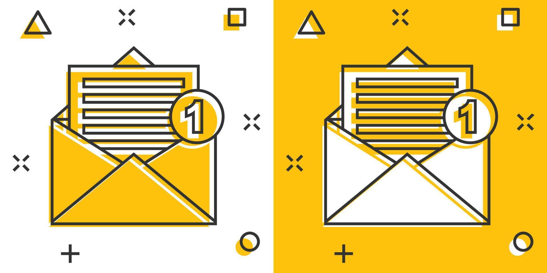 mail envelop icoon in grappig stijl. e-mail bericht vector tekenfilm illustratie pictogram. postbus e-mail bedrijf concept plons effect.