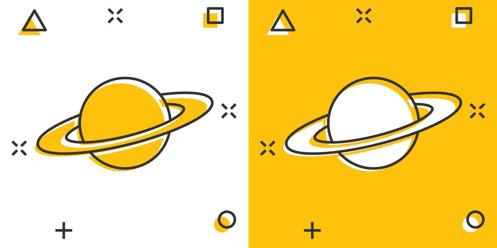 Saturnus icoon in grappig stijl. planeet vector tekenfilm illustratie Aan wit geïsoleerd achtergrond. heelal ruimte bedrijf concept plons effect.