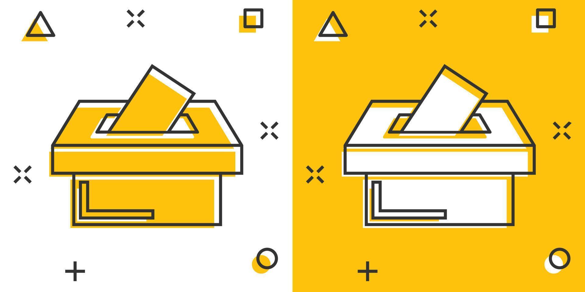 verkiezing kiezer doos icoon in grappig stijl. stemming suggestie vector tekenfilm illustratie pictogram. verkiezing stemmen bedrijf concept plons effect.