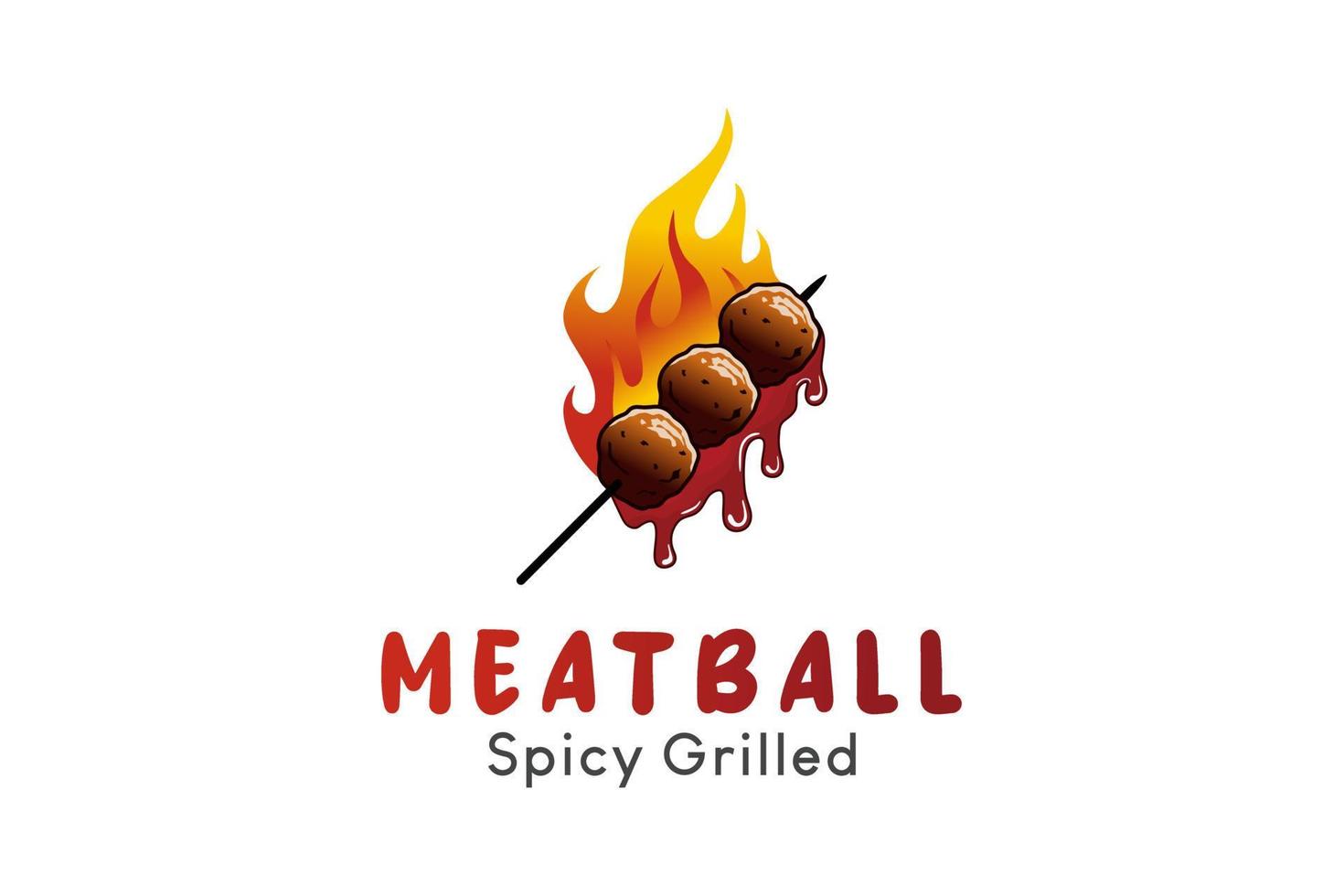 voedsel logo ontwerp, gegrild gehaktbal logo of gehaktbal saté met brand en saus vector