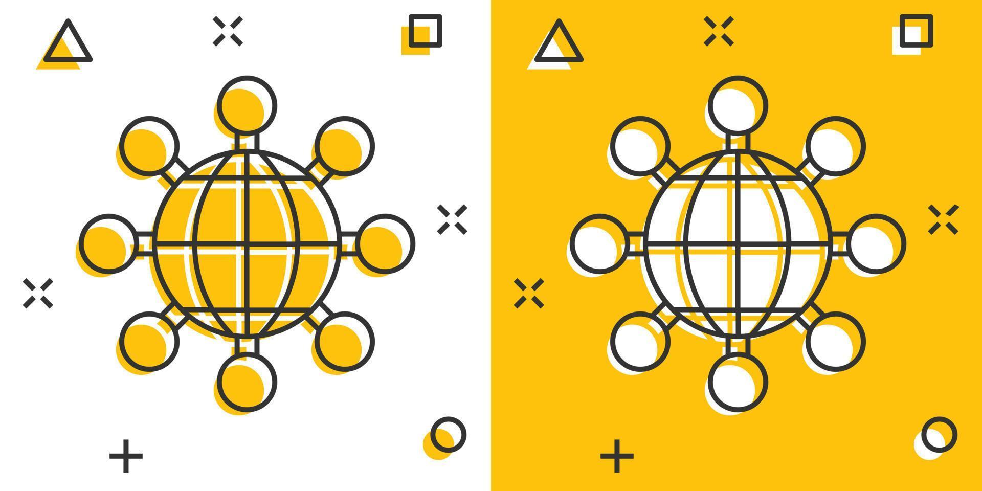 globaal netwerk icoon in grappig stijl. cyber wereld vector tekenfilm illustratie Aan wit geïsoleerd achtergrond. aarde bedrijf concept plons effect.