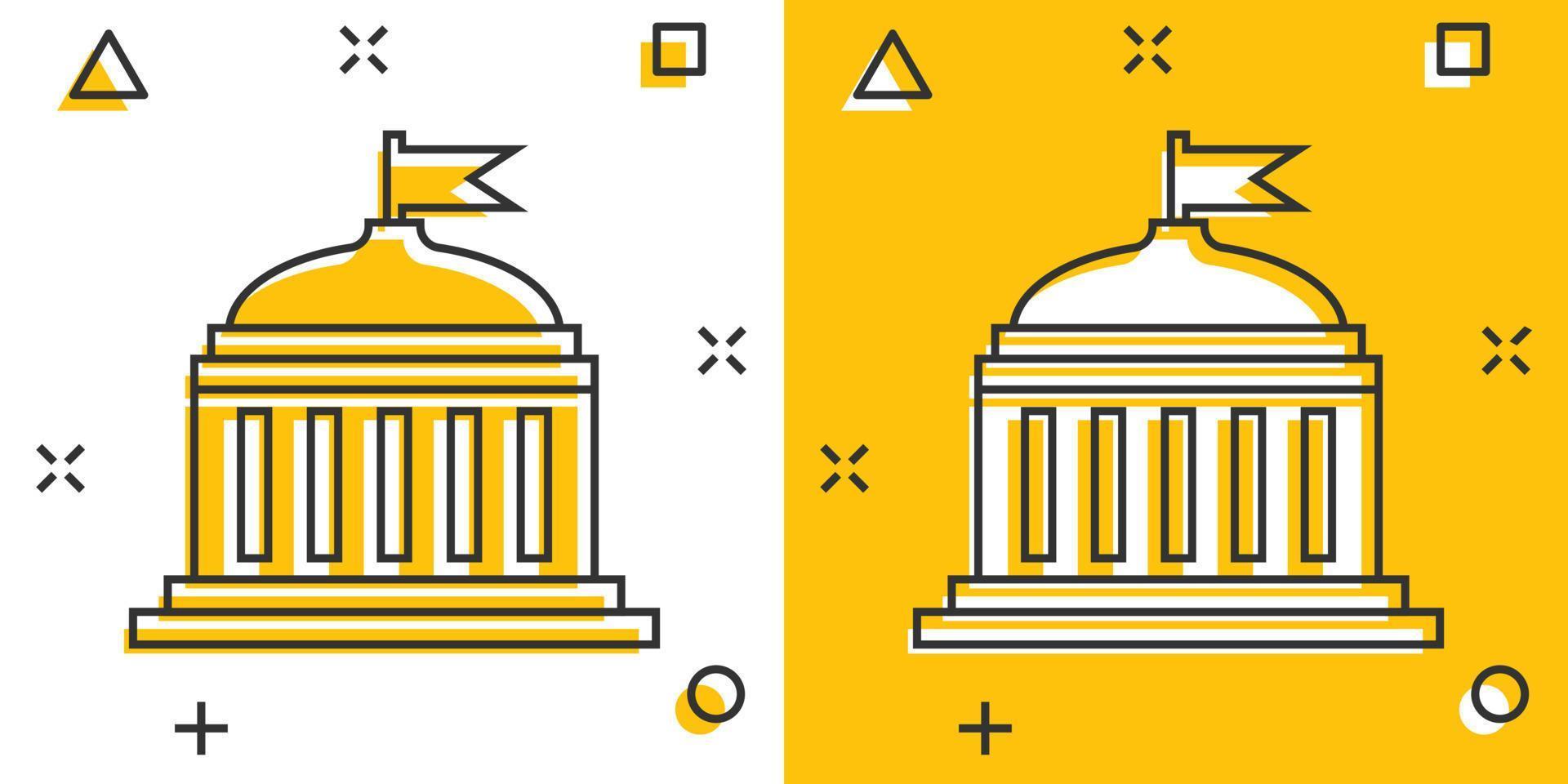 bank gebouw icoon in grappig stijl. regering architectuur vector tekenfilm illustratie pictogram. museum buitenkant bedrijf concept plons effect.