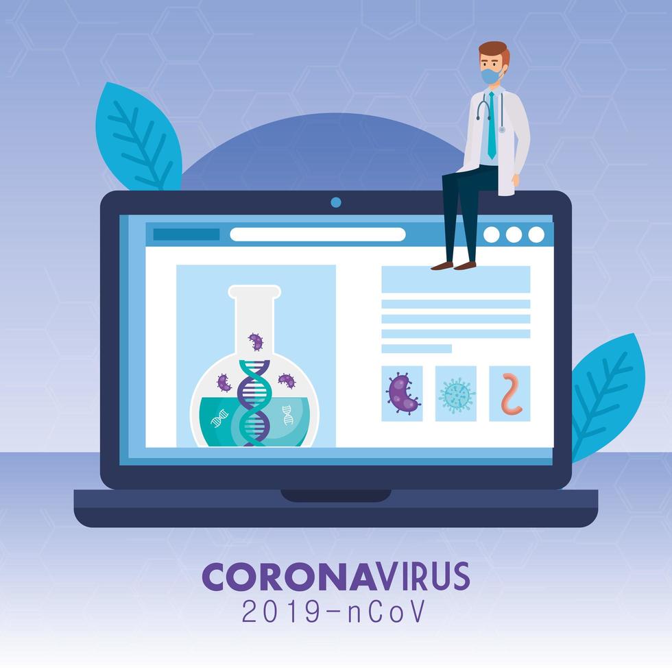 arts met medicijnen online door test van covid 19 vector