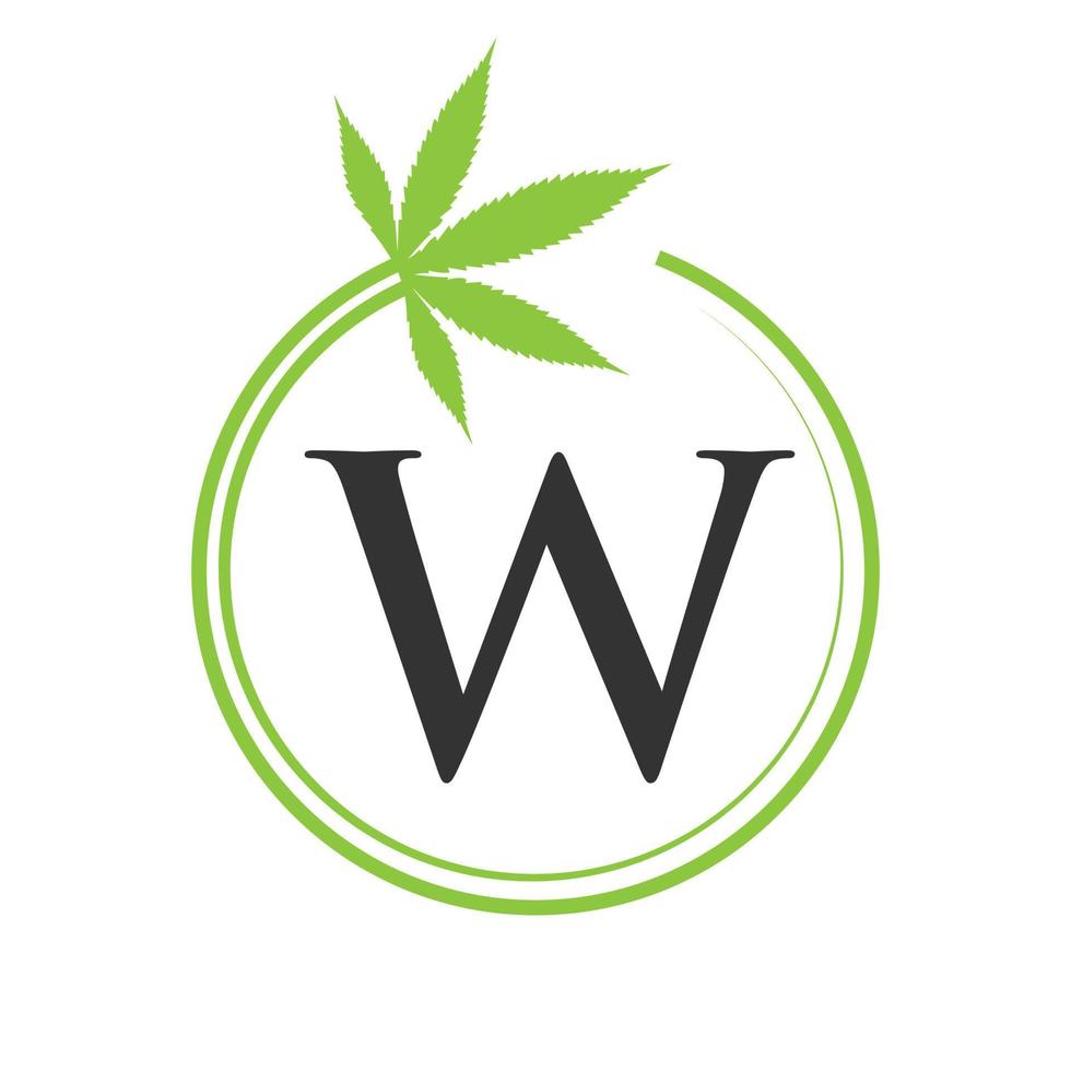 hennep marihuana logo Aan brief w concept voor Gezondheid en medisch therapie. marihuana, hennep teken sjabloon vector