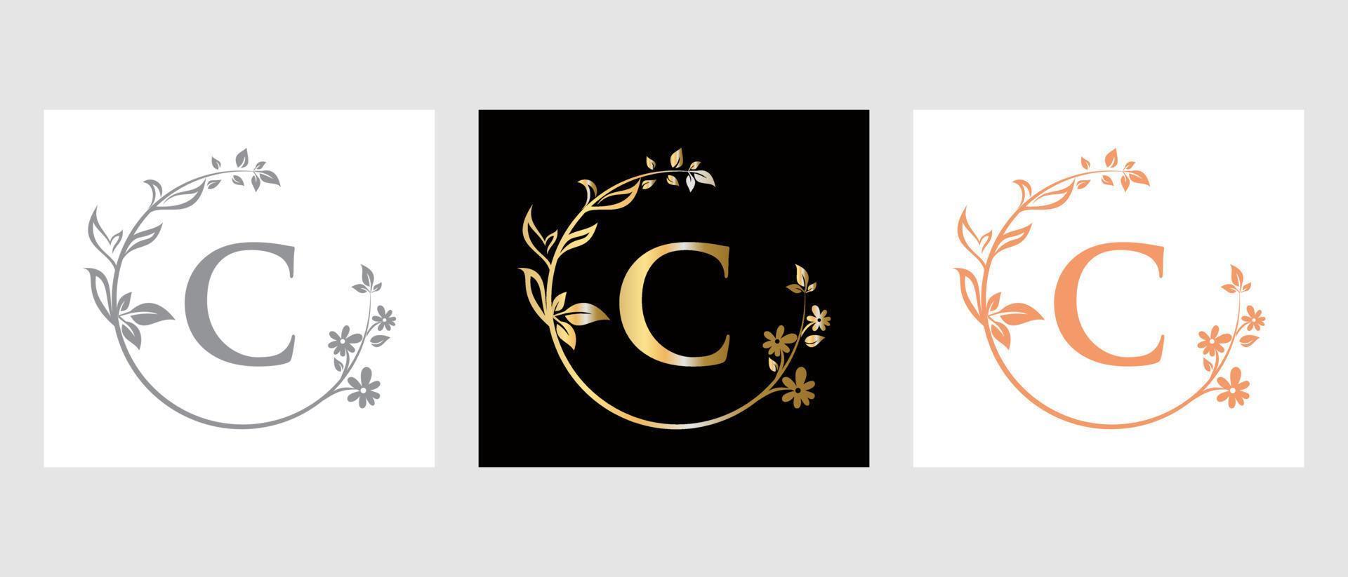 brief c schoonheid logo voor decoratief, bloem, spa sjabloon vector