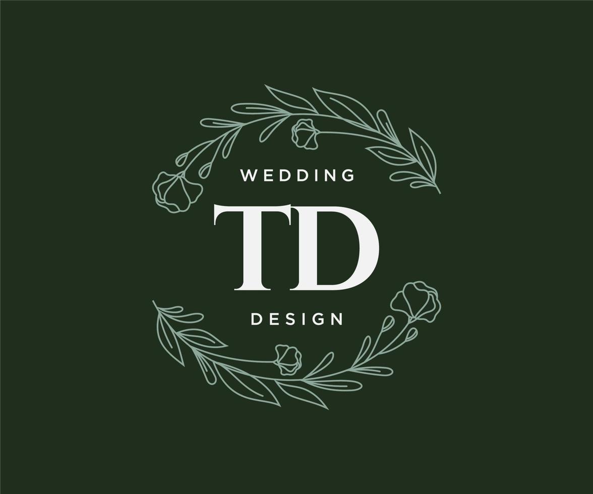 td initialen brief bruiloft monogram logos verzameling, hand- getrokken modern minimalistisch en bloemen Sjablonen voor uitnodiging kaarten, opslaan de datum, elegant identiteit voor restaurant, boetiek, cafe in vector