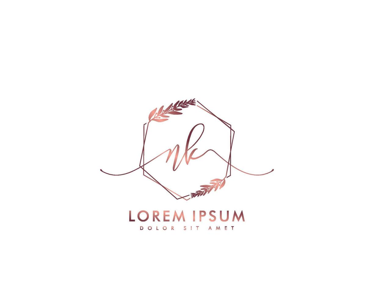 eerste brief nk vrouwelijk logo schoonheid monogram en elegant logo ontwerp, handschrift logo van eerste handtekening, bruiloft, mode, bloemen en botanisch met creatief sjabloon vector