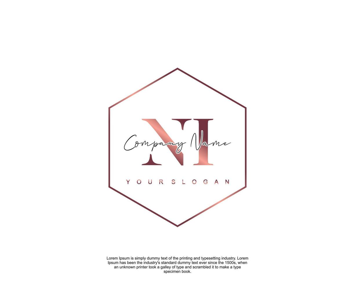 eerste brief ni vrouwelijk logo schoonheid monogram en elegant logo ontwerp, handschrift logo van eerste handtekening, bruiloft, mode, bloemen en botanisch met creatief sjabloon vector