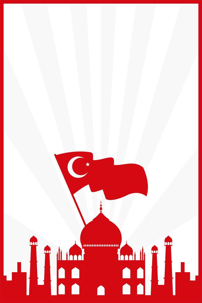 Taj Mahal met de vlag van Turkije vector