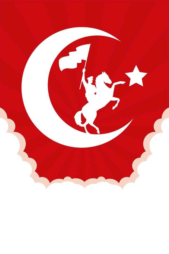 militaire soldaat zwaaiende vlag in de viering van paard Turkije vector