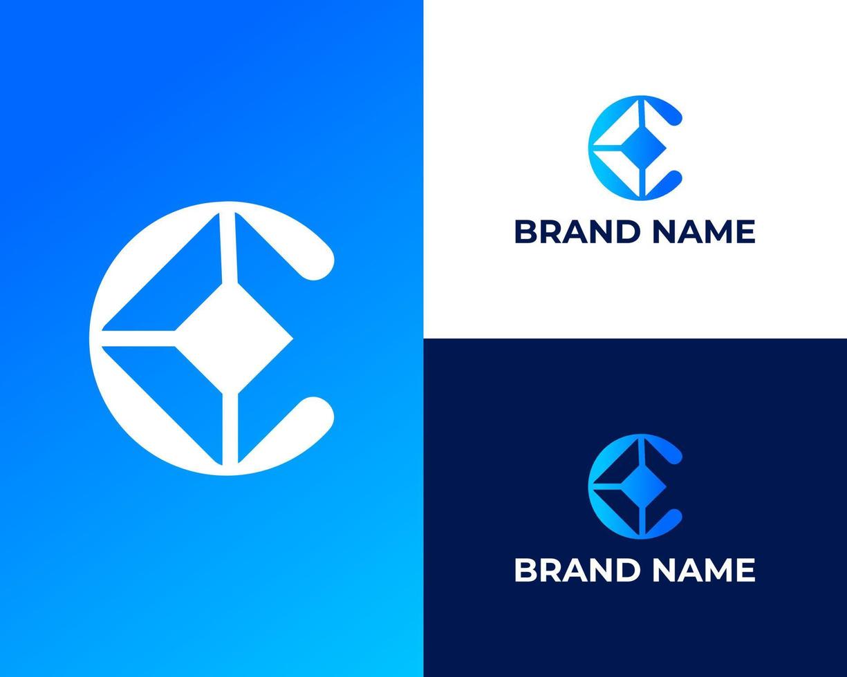 brief c tech logo met stroomkring bord lijnen stijl vector