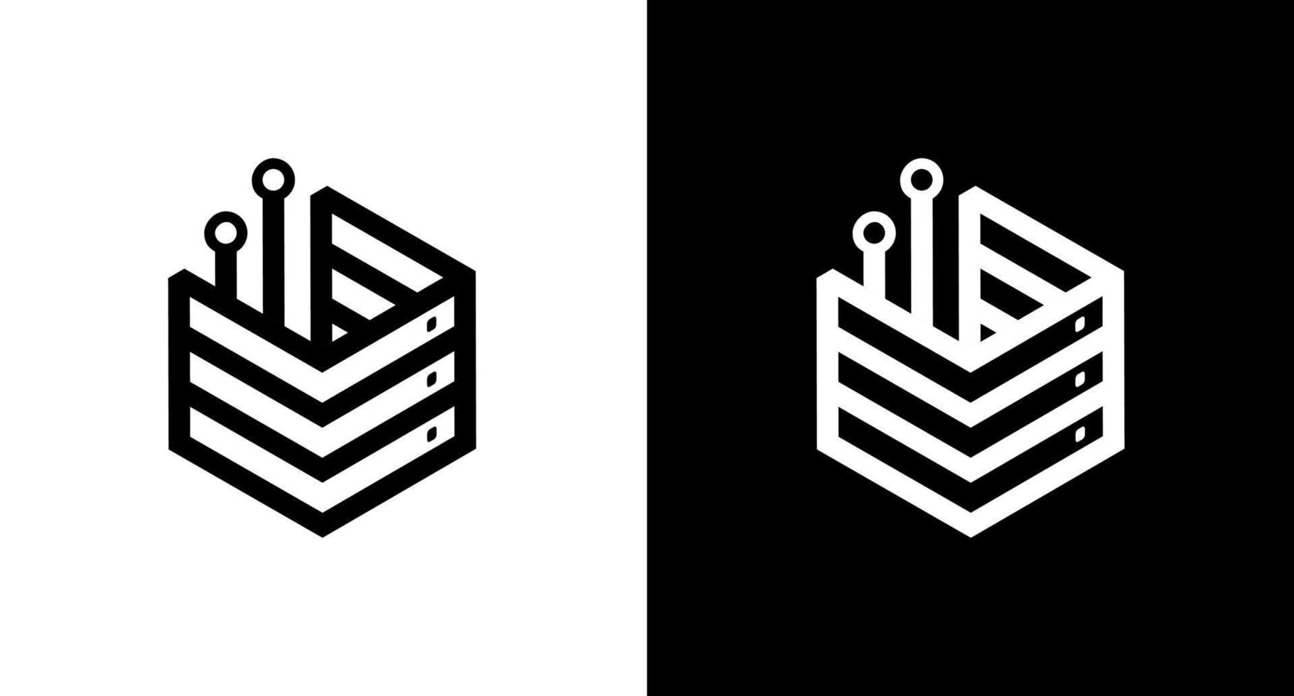 databank technologie logo gegevens opslagruimte monogram zwart en wit icoon illustratie ontwerp Sjablonen vector