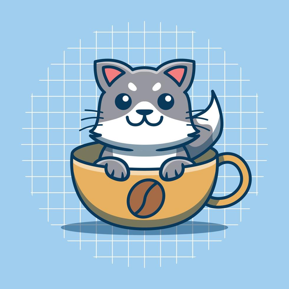 schattig kat karakter in een kop van koffie vector illustratie