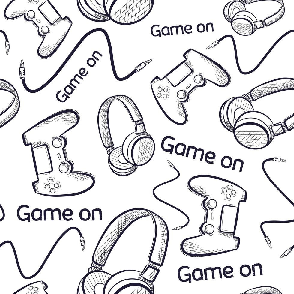 geek naadloos patroon met gamepads en hoofdtelefoons. vector