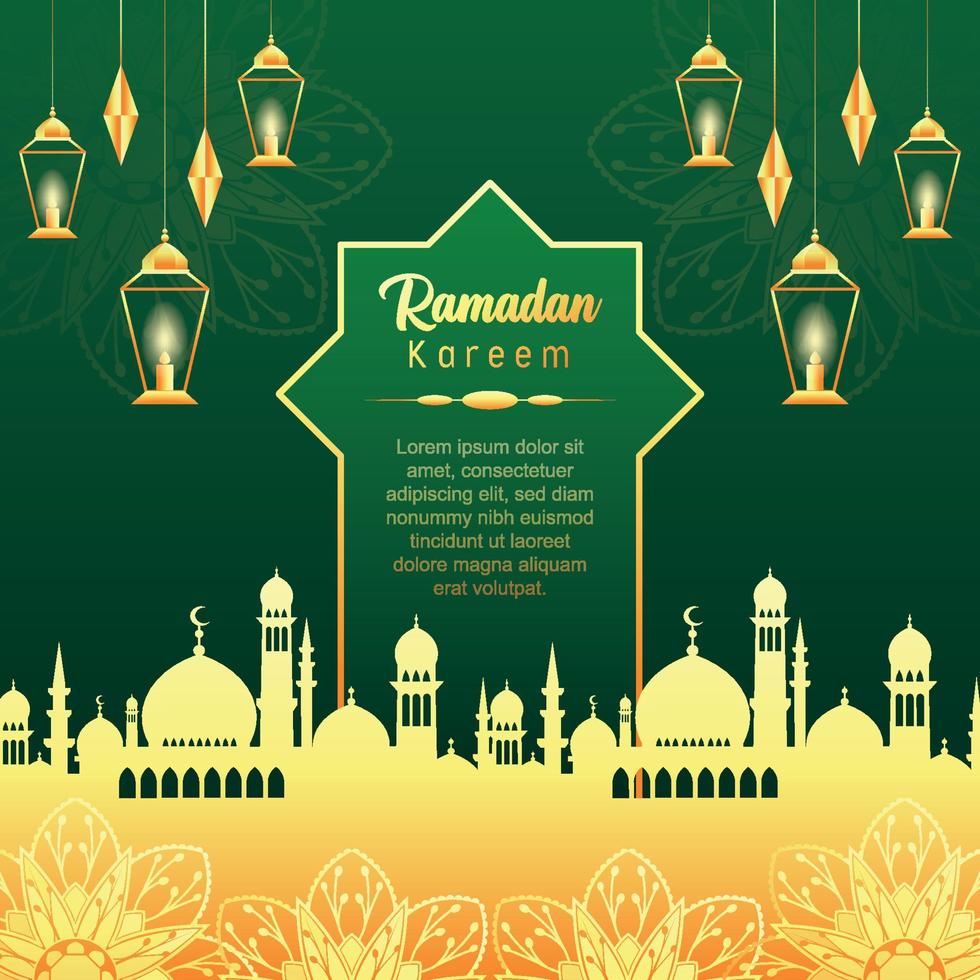 Ramadan kareem groet kaart met Islamitisch achtergrond vector