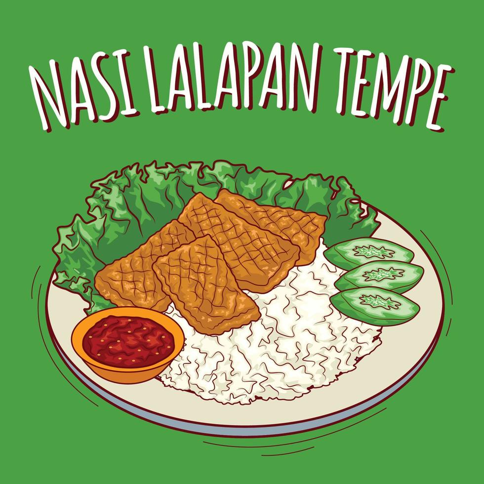 nasi lalapan tempé illustratie Indonesisch voedsel met tekenfilm stijl vector