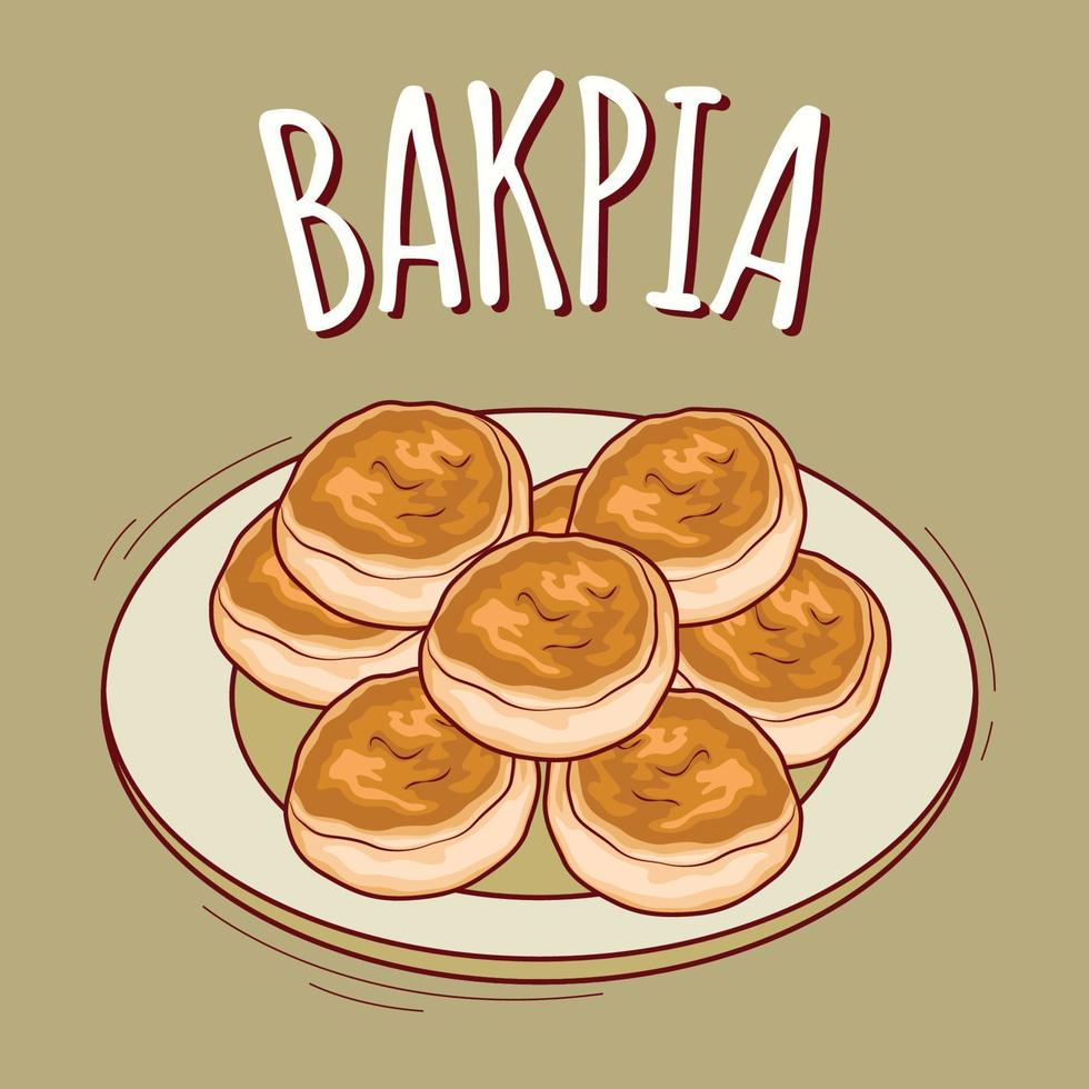 bakpia illustratie Indonesisch voedsel met tekenfilm stijl vector