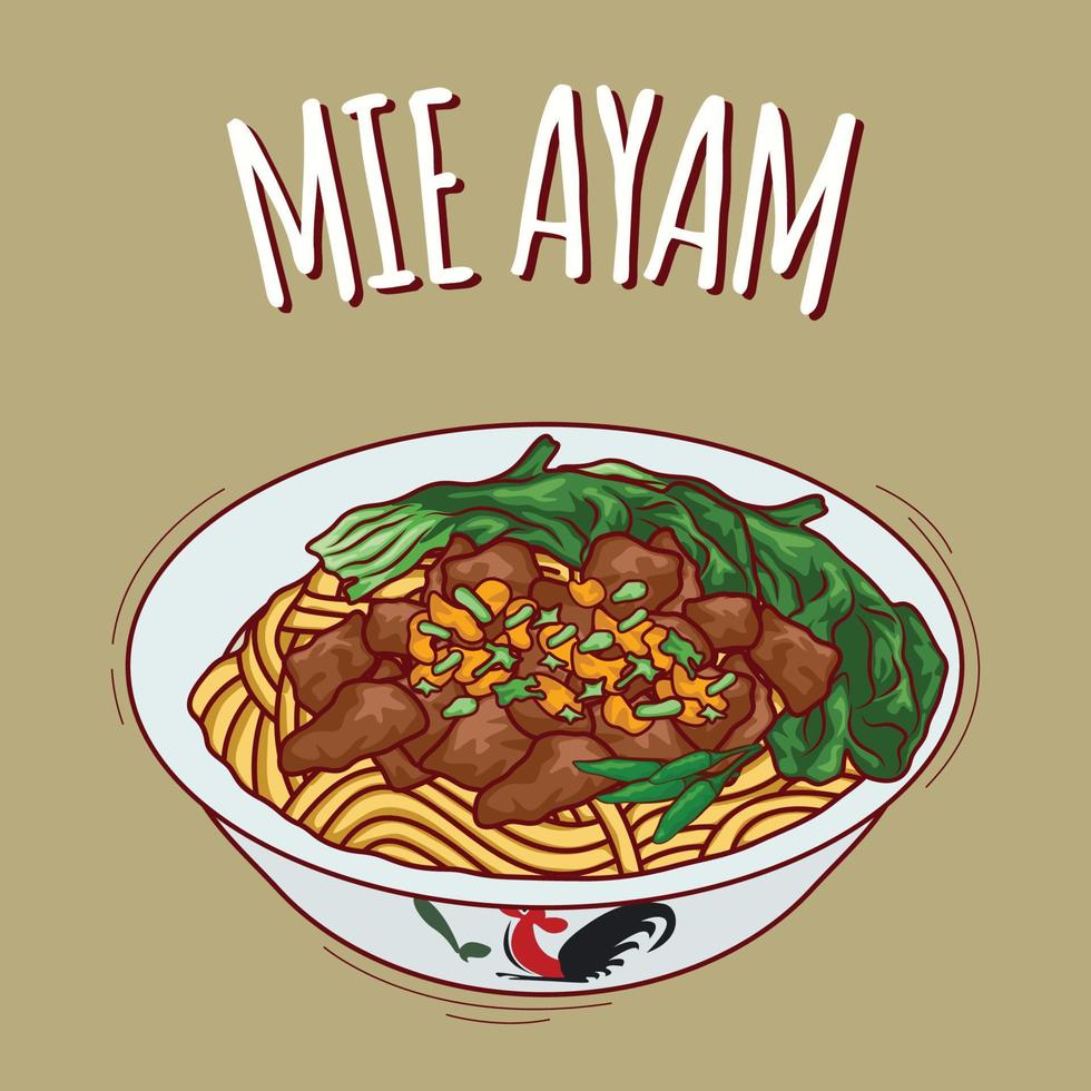 mie ayam illustratie Indonesisch voedsel met tekenfilm stijl vector