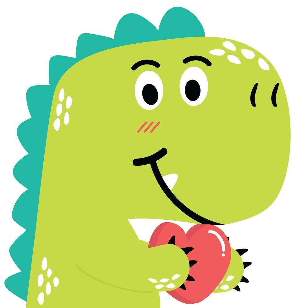 schattig hoofd dinosaurus tyrannosaurus houden hart vector