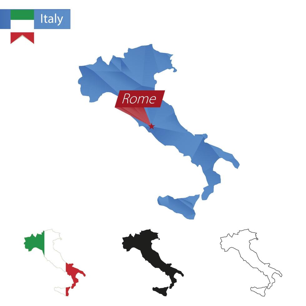 Italië blauw laag poly kaart met hoofdstad Rome. vector