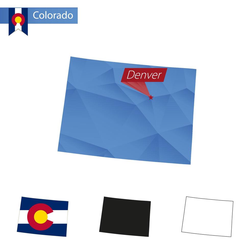 staat van Colorado blauw laag poly kaart met hoofdstad denver. vector