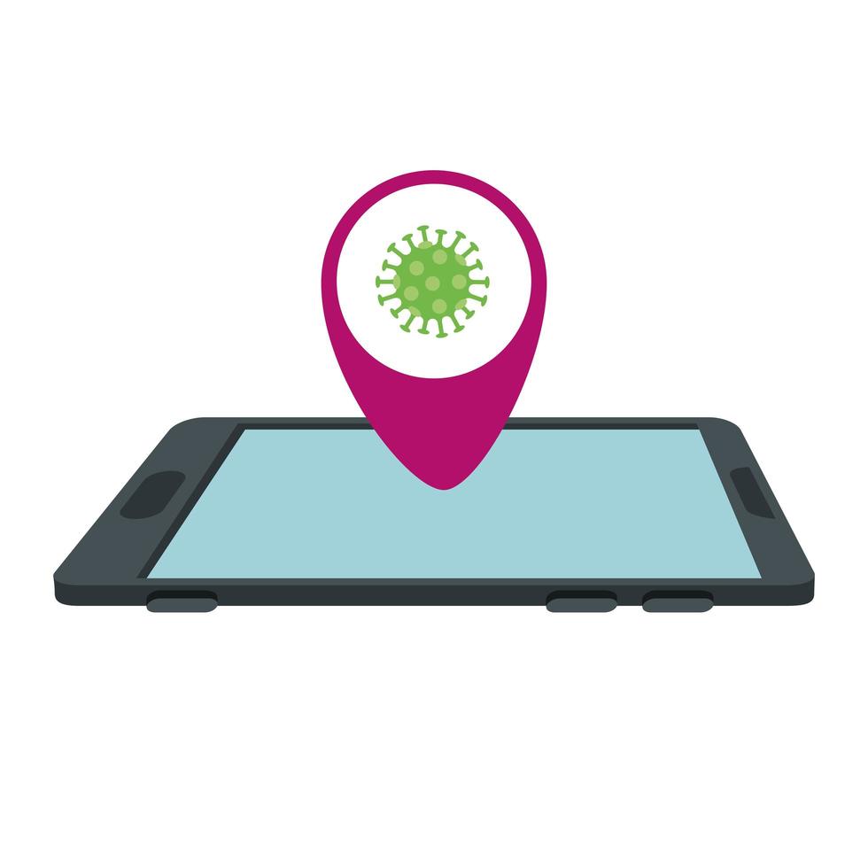 smartphone met app-locatie door infectie covid 19 vector