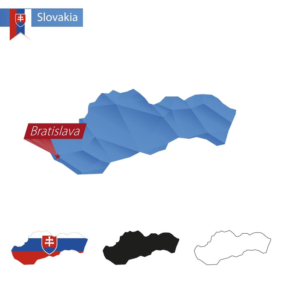 Slowakije blauw laag poly kaart met hoofdstad bratislava. vector