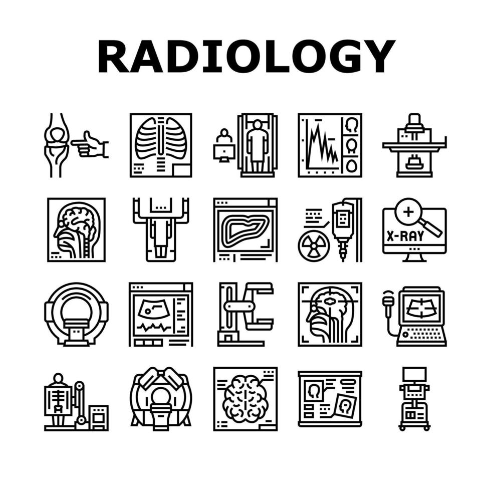 radiologie uitrusting verzameling pictogrammen reeks vector illustratie