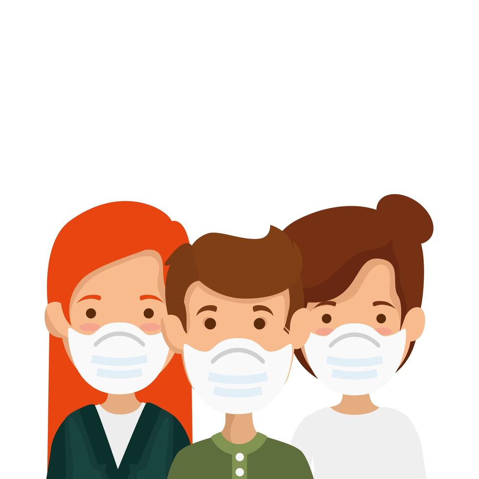 groep mensen met behulp van gezichtsmasker geïsoleerde pictogrammen vector