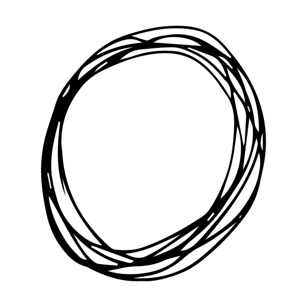 hand- getrokken kattebelletje cirkel. zwart tekening ronde circulaire ontwerp element Aan wit achtergrond. vector illustratie