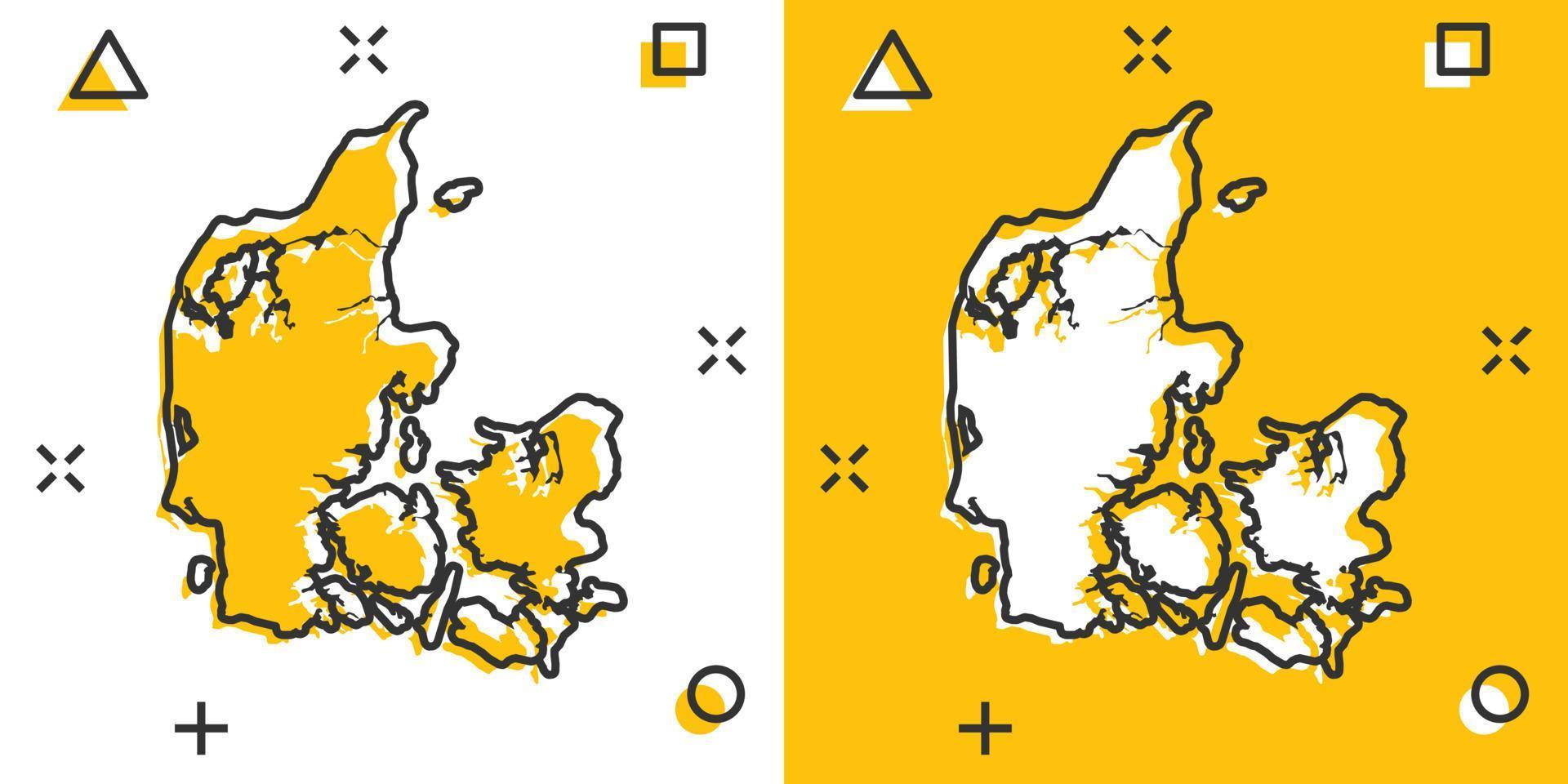 vector tekenfilm Denemarken kaart icoon in grappig stijl. Denemarken teken illustratie pictogram. cartografie kaart bedrijf plons effect concept.