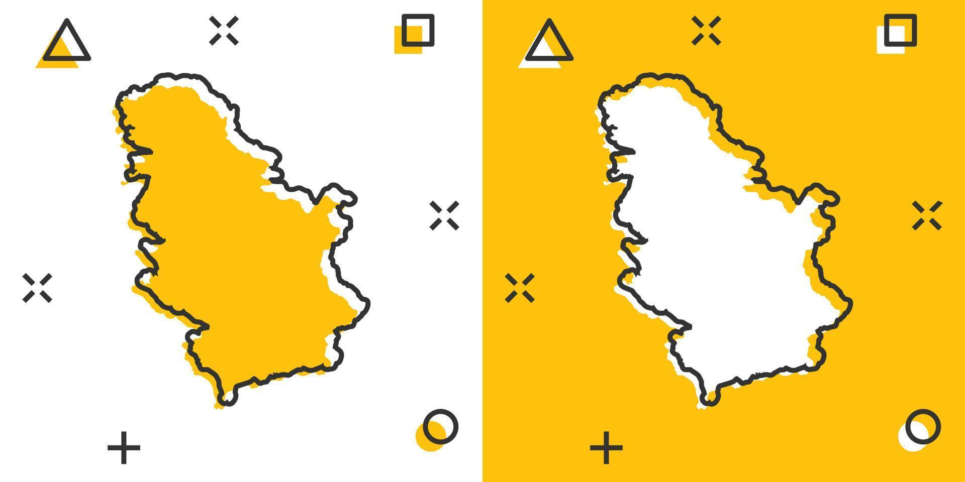 vector tekenfilm Servië kaart icoon in grappig stijl. Servië teken illustratie pictogram. cartografie kaart bedrijf plons effect concept.