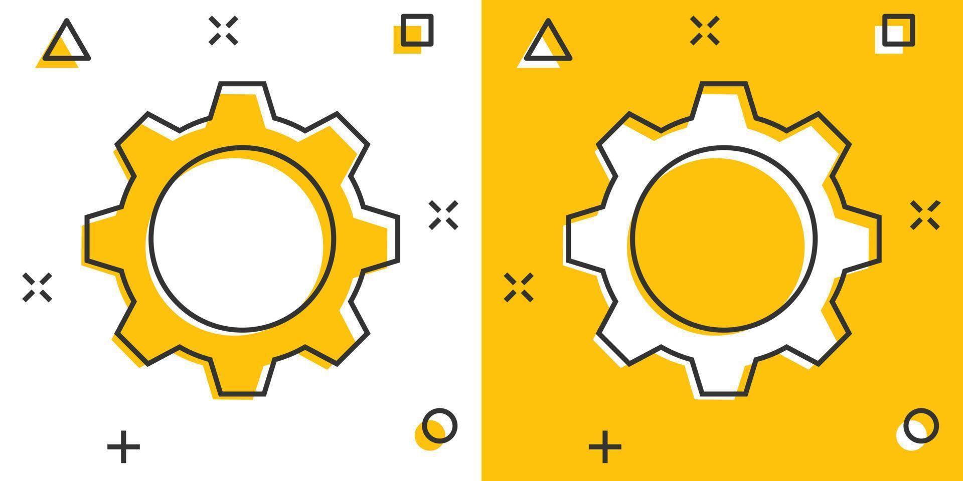 uitrusting vector icoon in grappig stijl. tand wiel tekenfilm illustratie Aan wit geïsoleerd achtergrond. tandwiel tandrad plons effect bedrijf concept.