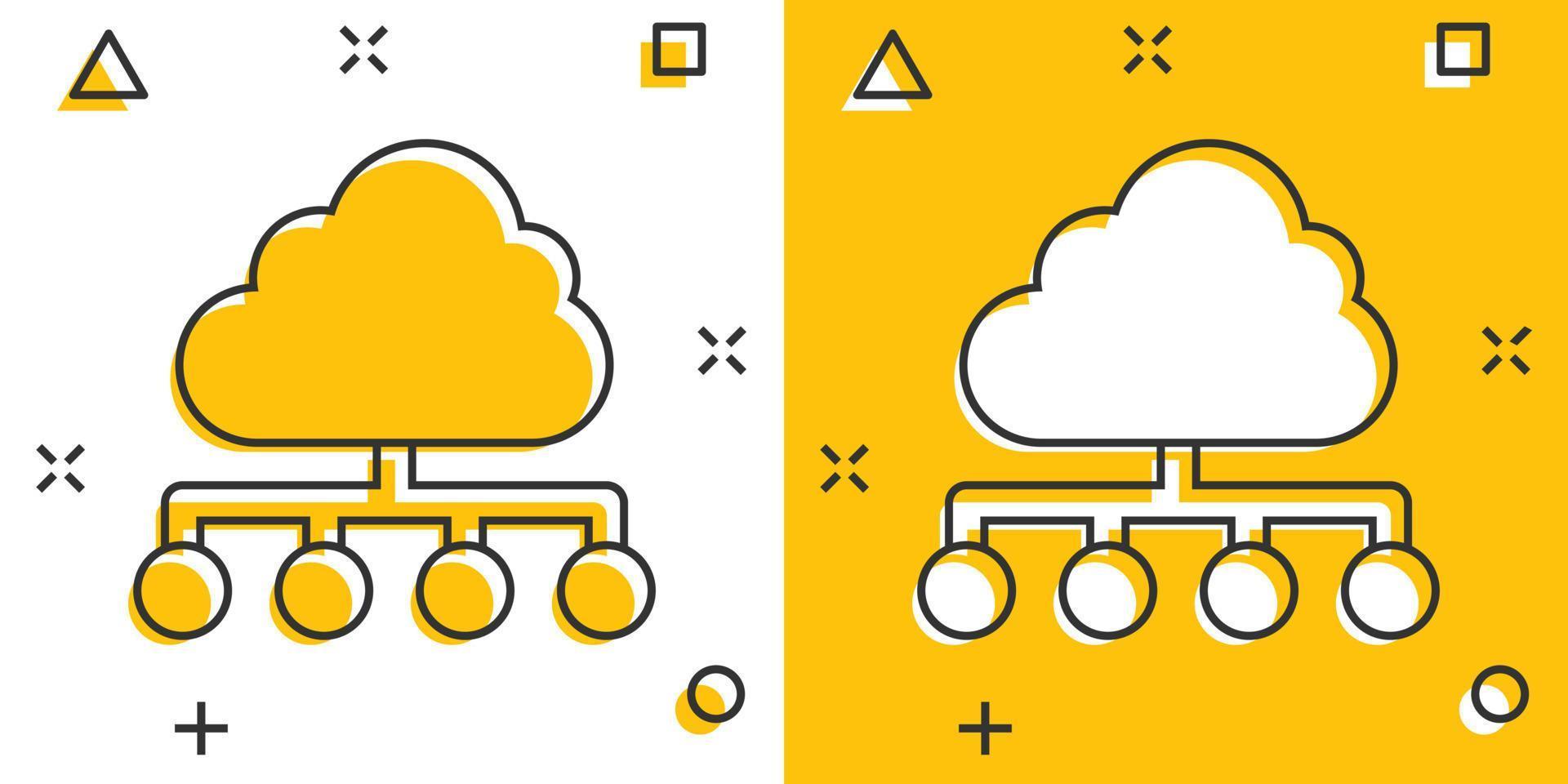 vector tekenfilm wolk berekenen technologie icoon in grappig stijl. infographic analytics illustratie pictogram. netwerk bedrijf plons effect concept.