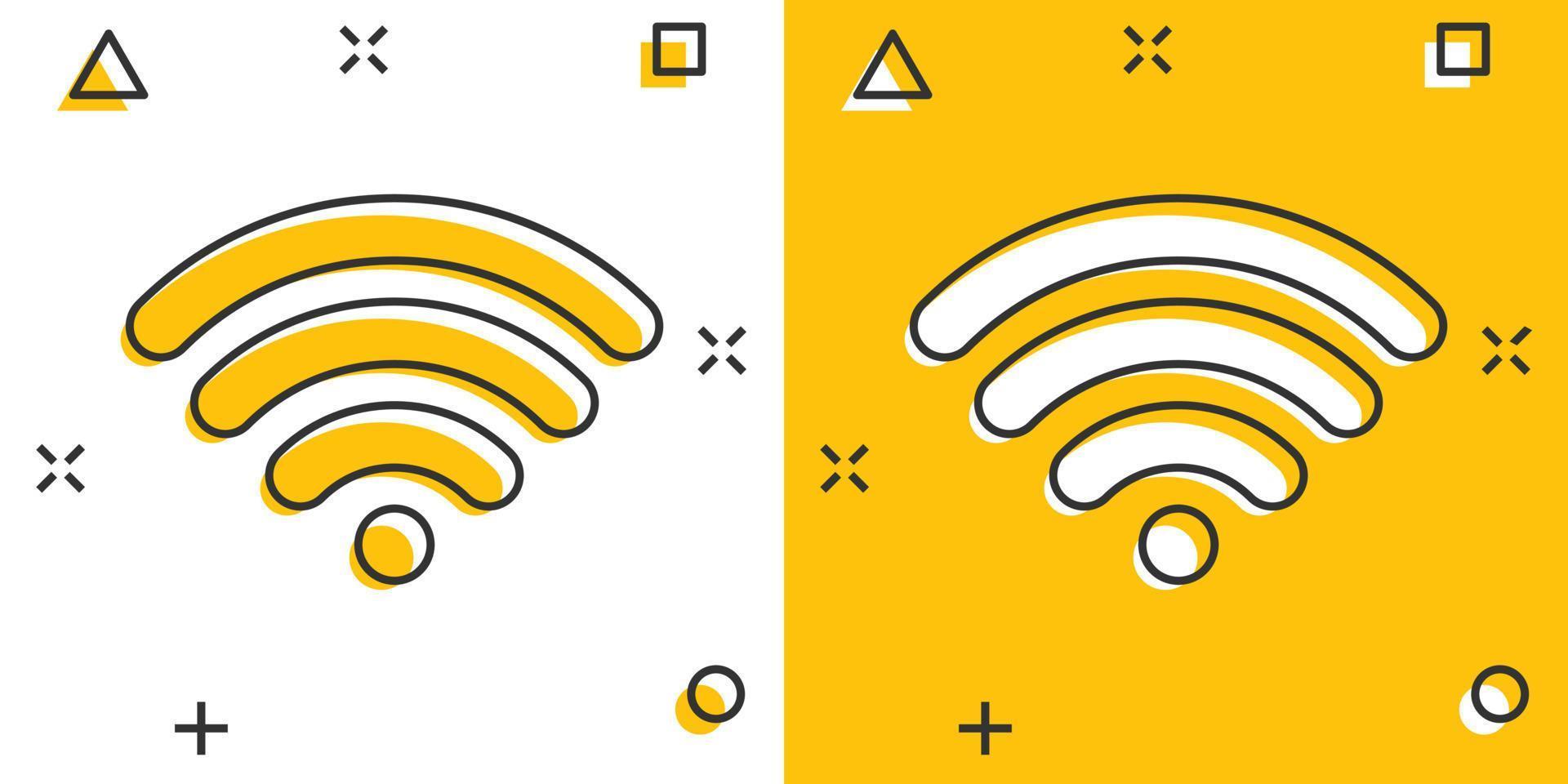 Wifi internet icoon in grappig stijl. Wifi draadloze technologie vector tekenfilm illustratie pictogram. netwerk Wifi bedrijf concept plons effect.