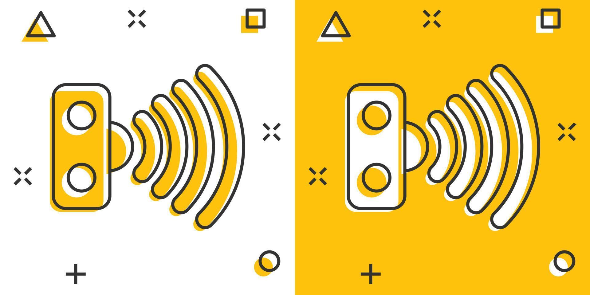 beweging sensor icoon in grappig stijl. sensor golven vector tekenfilm illustratie pictogram. veiligheid verbinding bedrijf concept plons effect.