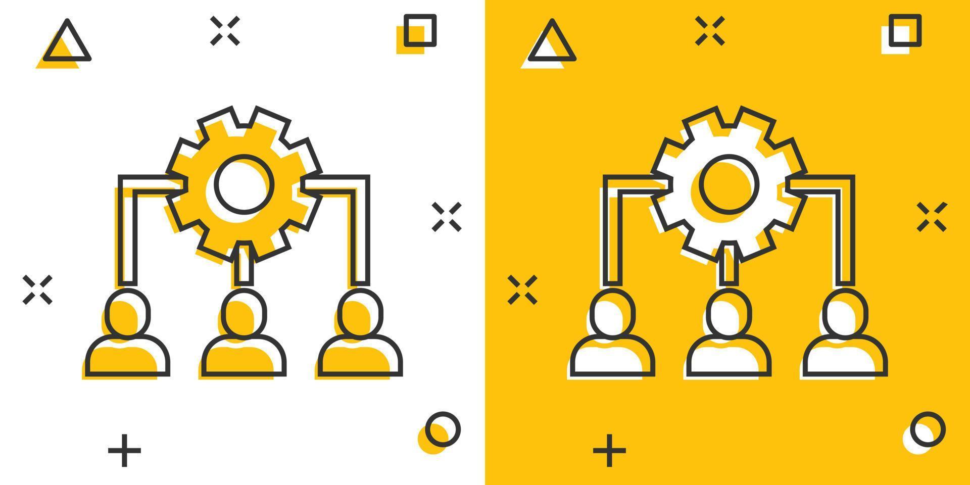 bedrijf opleiding icoon in grappig stijl. uitrusting met mensen tekenfilm vector illustratie Aan wit geïsoleerd achtergrond. werknemer beheer plons effect concept.