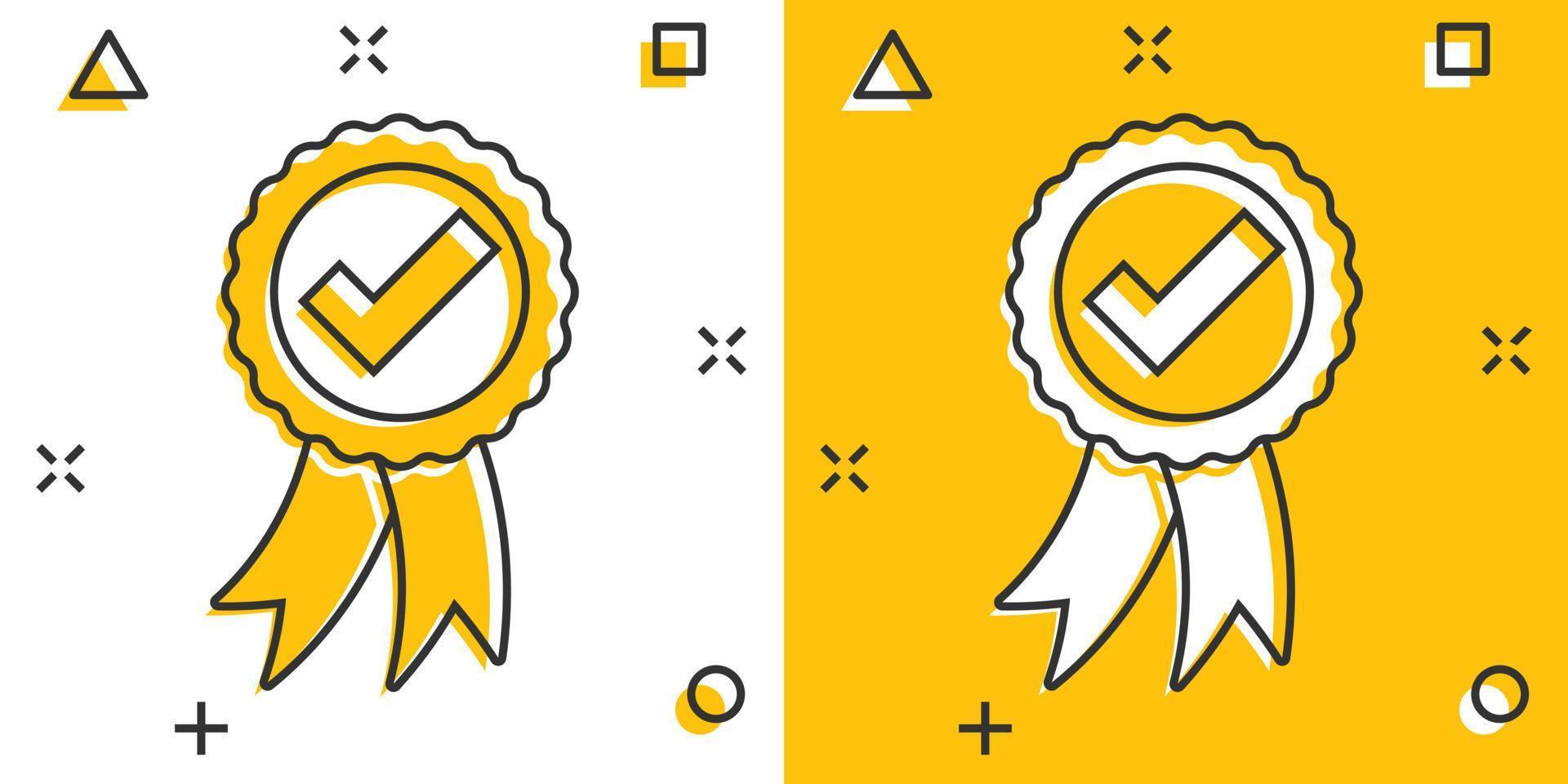 goedgekeurd certificaat medaille icoon in grappig stijl. controleren Mark postzegel vector tekenfilm illustratie pictogram. geaccepteerd, prijs zegel bedrijf concept plons effect.