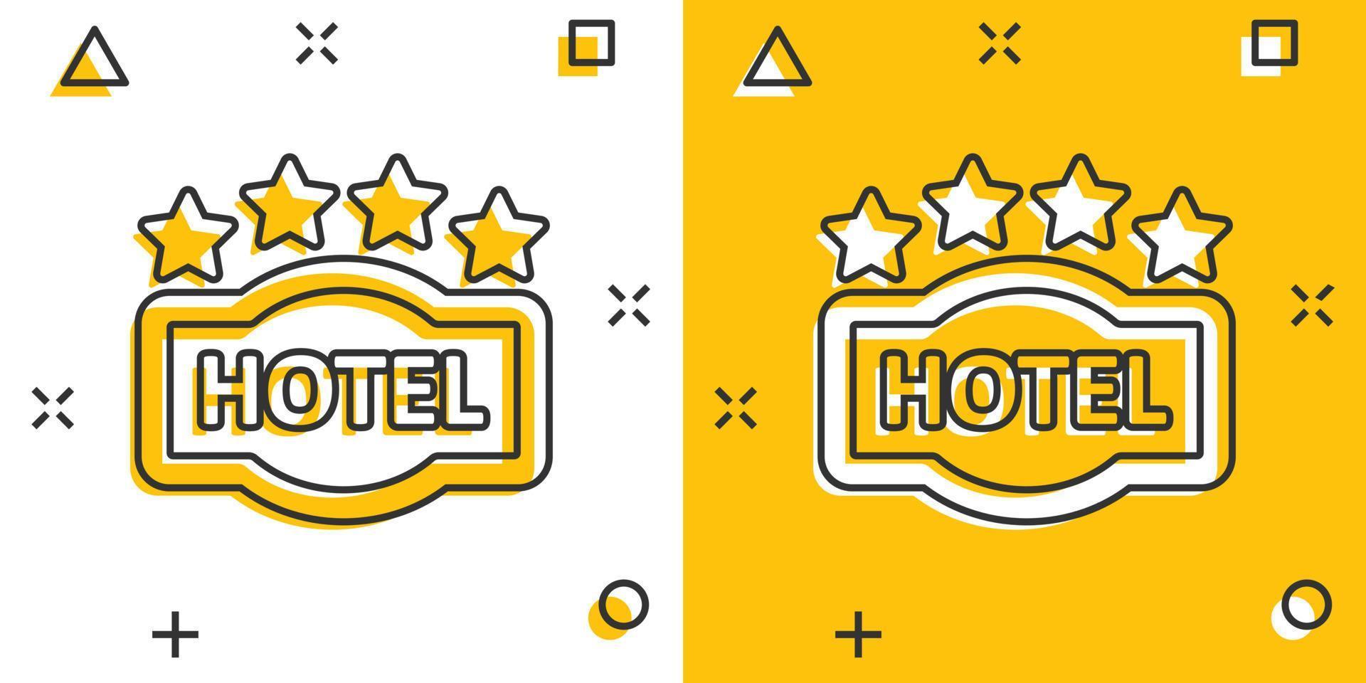 hotel 4 sterren teken icoon in grappig stijl. cafe tekenfilm vector illustratie Aan wit geïsoleerd achtergrond. herberg kamer informatie plons effect bedrijf concept.
