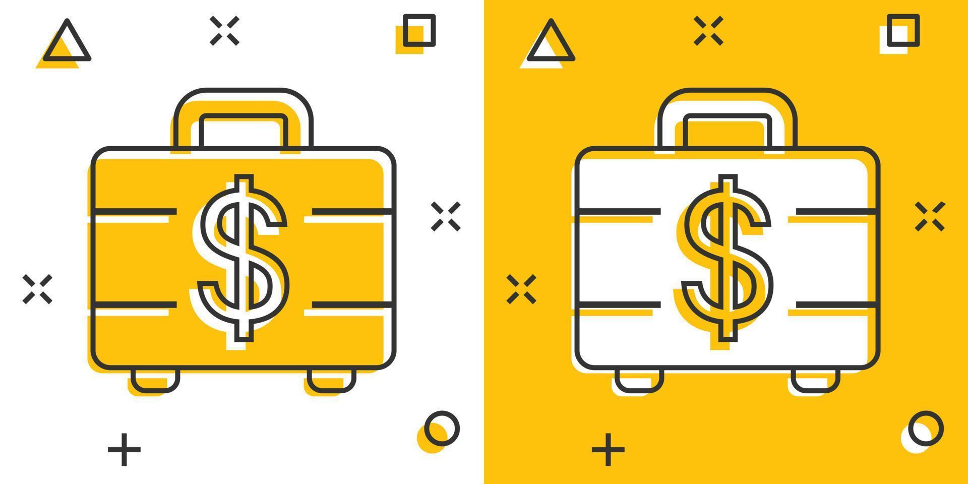 geld aktentas icoon in grappig stijl. contant geld doos tekenfilm vector illustratie Aan wit geïsoleerd achtergrond. financiën plons effect bedrijf concept.