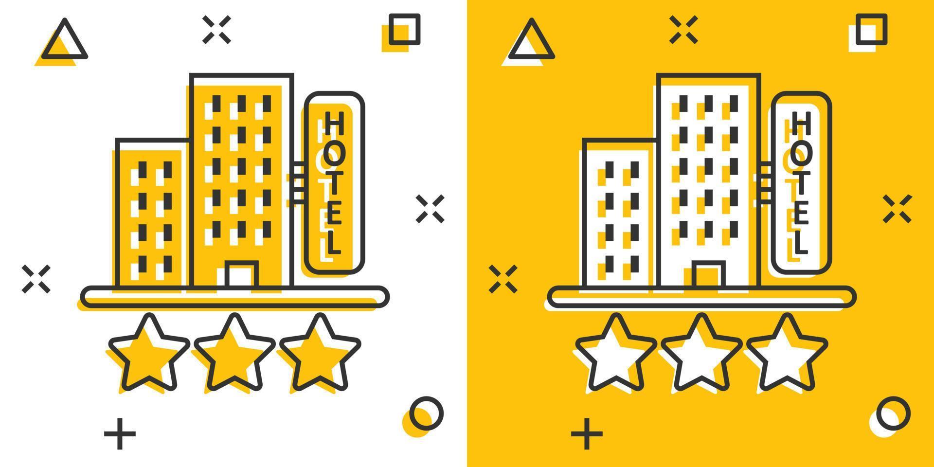 hotel 3 sterren teken icoon in grappig stijl. cafe gebouw tekenfilm vector illustratie Aan wit geïsoleerd achtergrond. herberg kamer plons effect bedrijf concept.