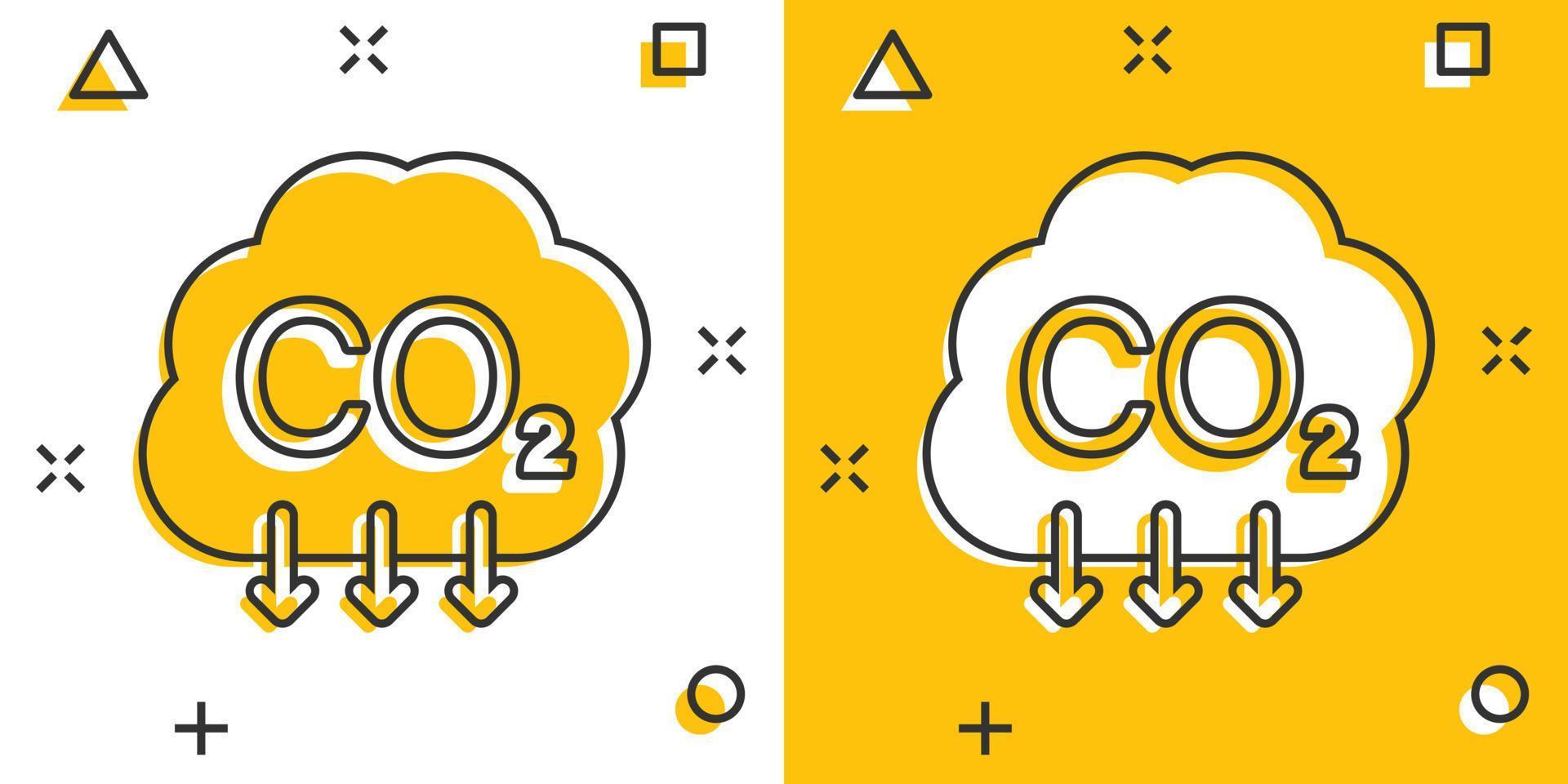 co2 icoon in grappig stijl. emissie tekenfilm vector illustratie Aan wit geïsoleerd achtergrond. gas- vermindering plons effect bedrijf concept.